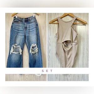 Ceros Distressed Cropped Jeans Size 25 w/ Medium Bodysuit